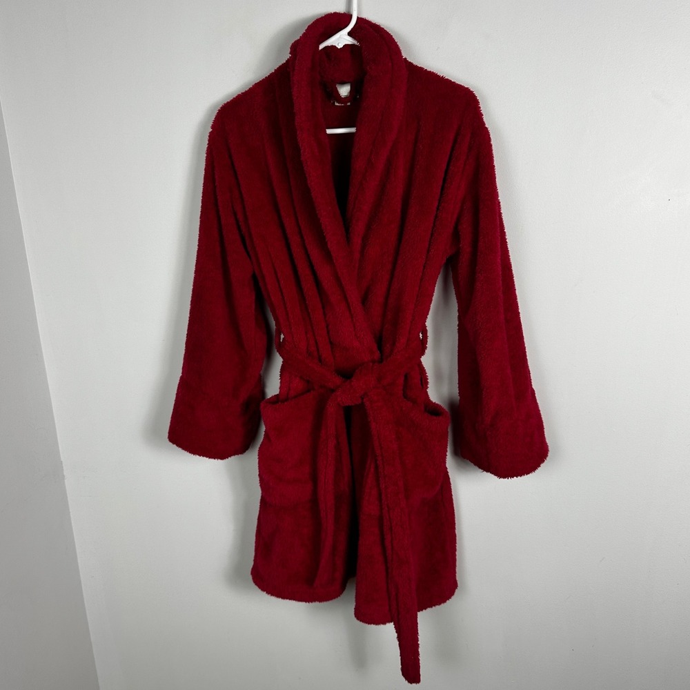 La Senza Red Fleece Bath Robe Womens Size Large XL Belted Pockets Bathrobe